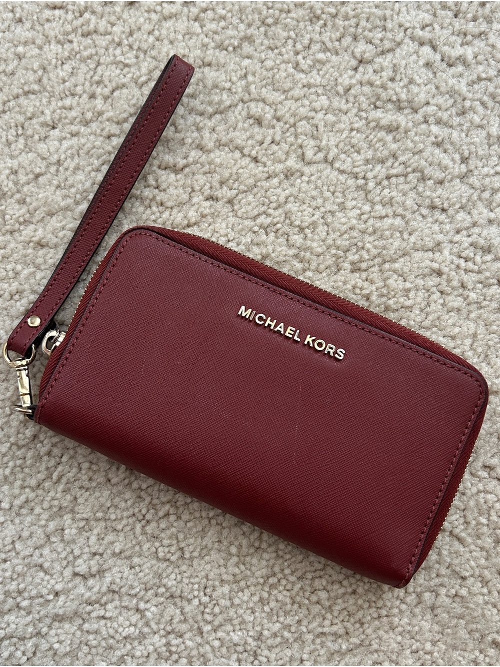 Michael Kors Wine Red Saffiano Zip Wristlet